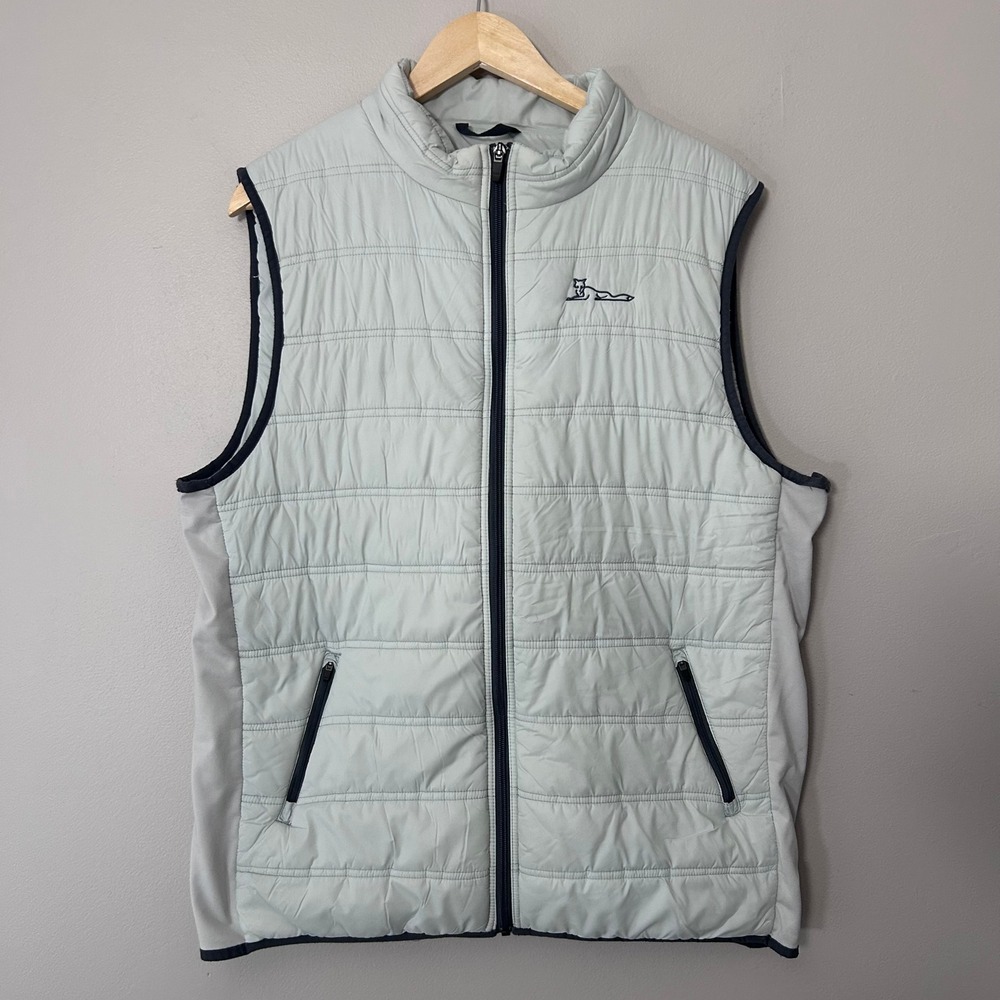 Straight Down Vest Men XXL Light Gray Quilted Thermal Puffer Full Zip Nylon Golf